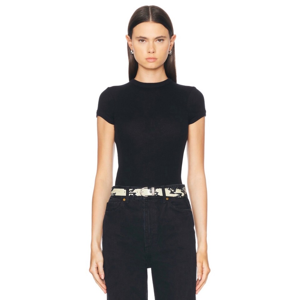 Enza Costa Cashmere Cap‎ Sleeve Crewneck Top Black XS NWT